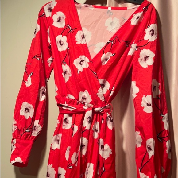 Red Maxi Poppy Dress with Slit - Picture 7 of 9